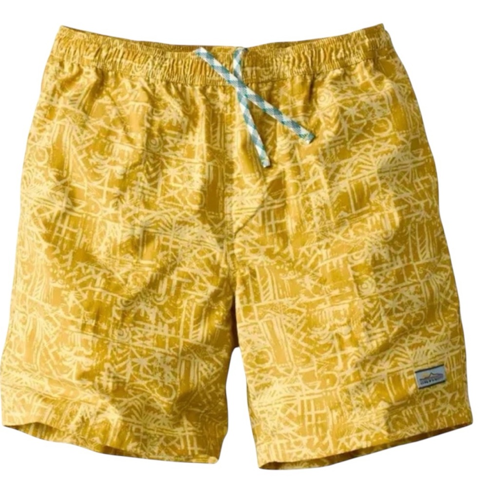 ORVIS NEW Ultralight Swim Shorts Yellow Gold Tribal Print Design Size Large NWT